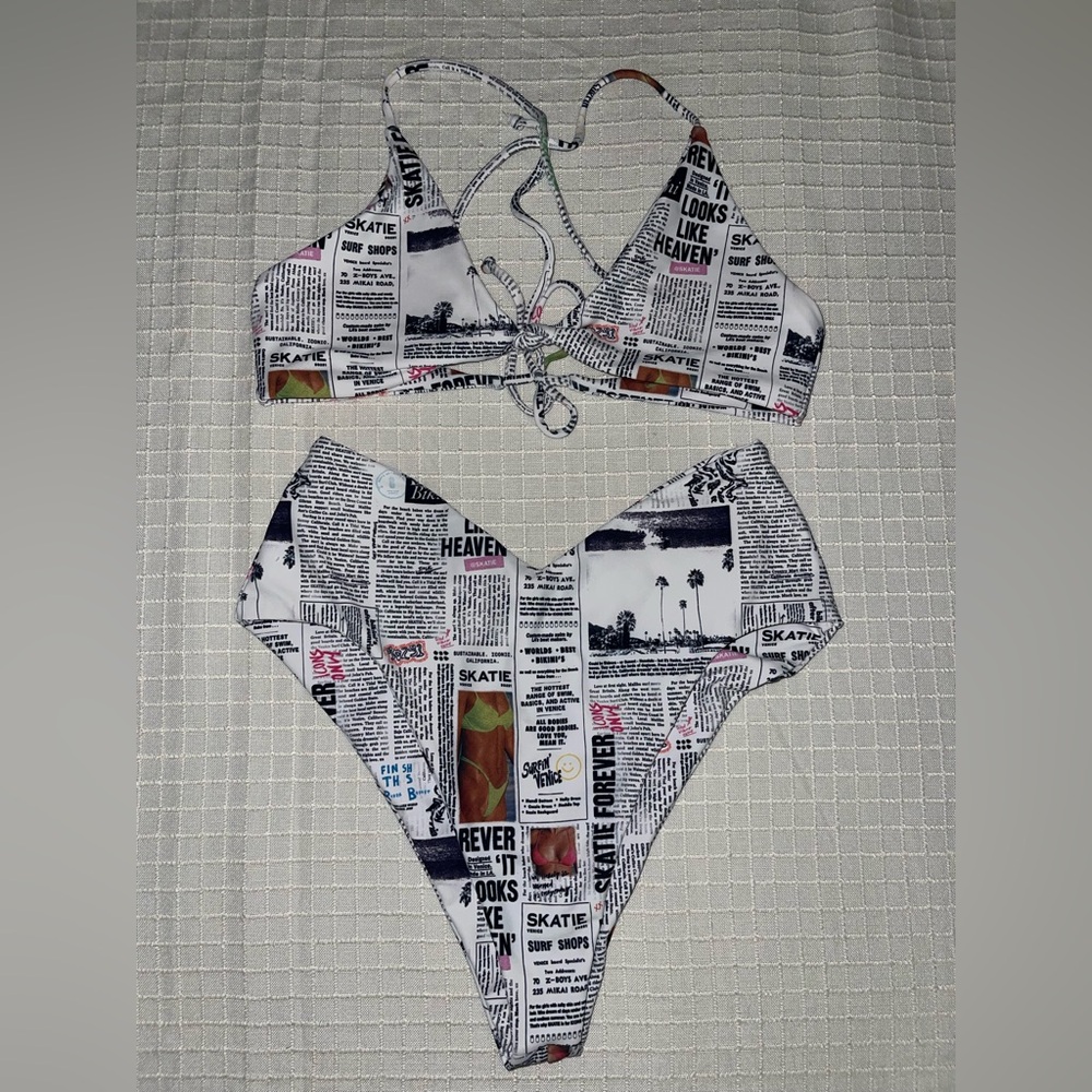 Skatie Newspaper Print Bikini Set